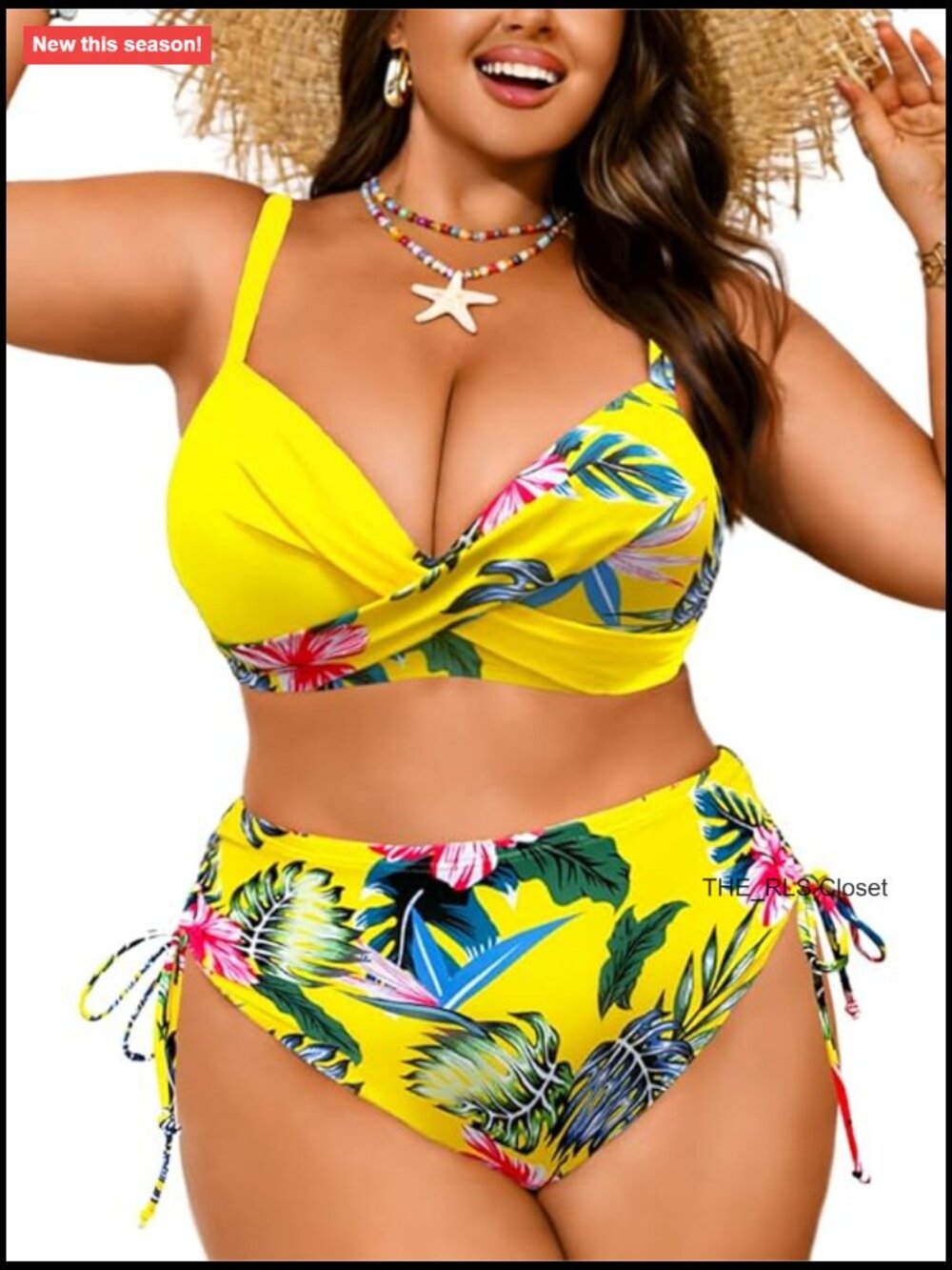 Plus Size Floral Bikini Set, Push Up High Waisted, Tummy Control, Full